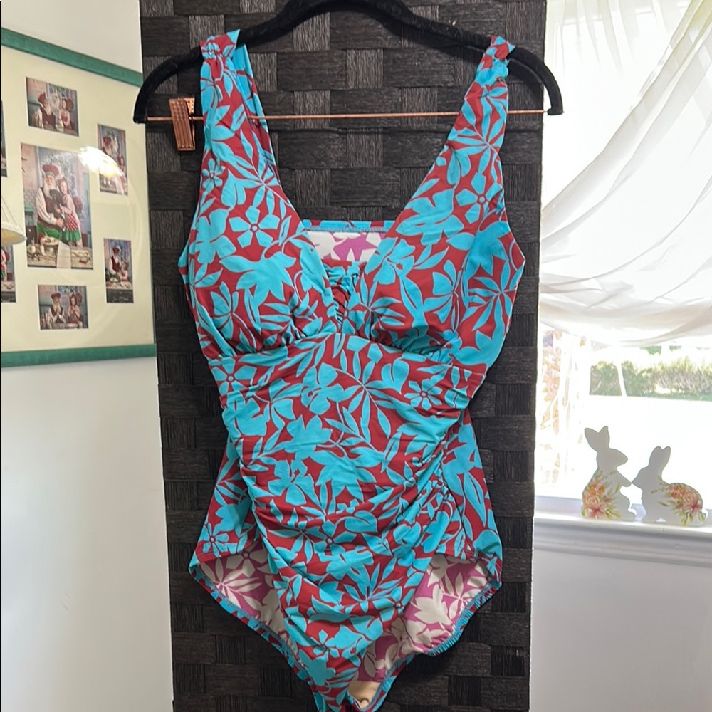 Floral Lands End Swimwear - Blue and Red